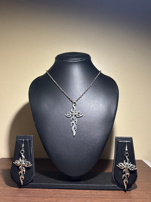 Flame Cross + Earrings (Set)