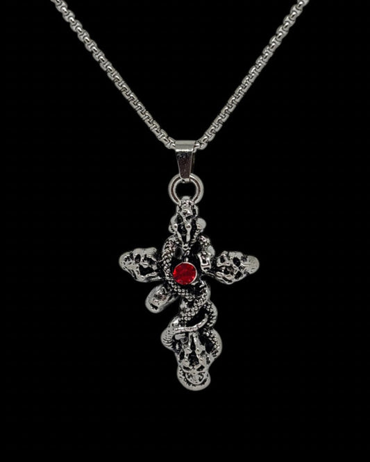 Red Snake Cross Necklace